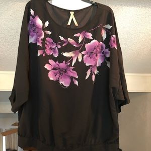 Black purple flower blouse